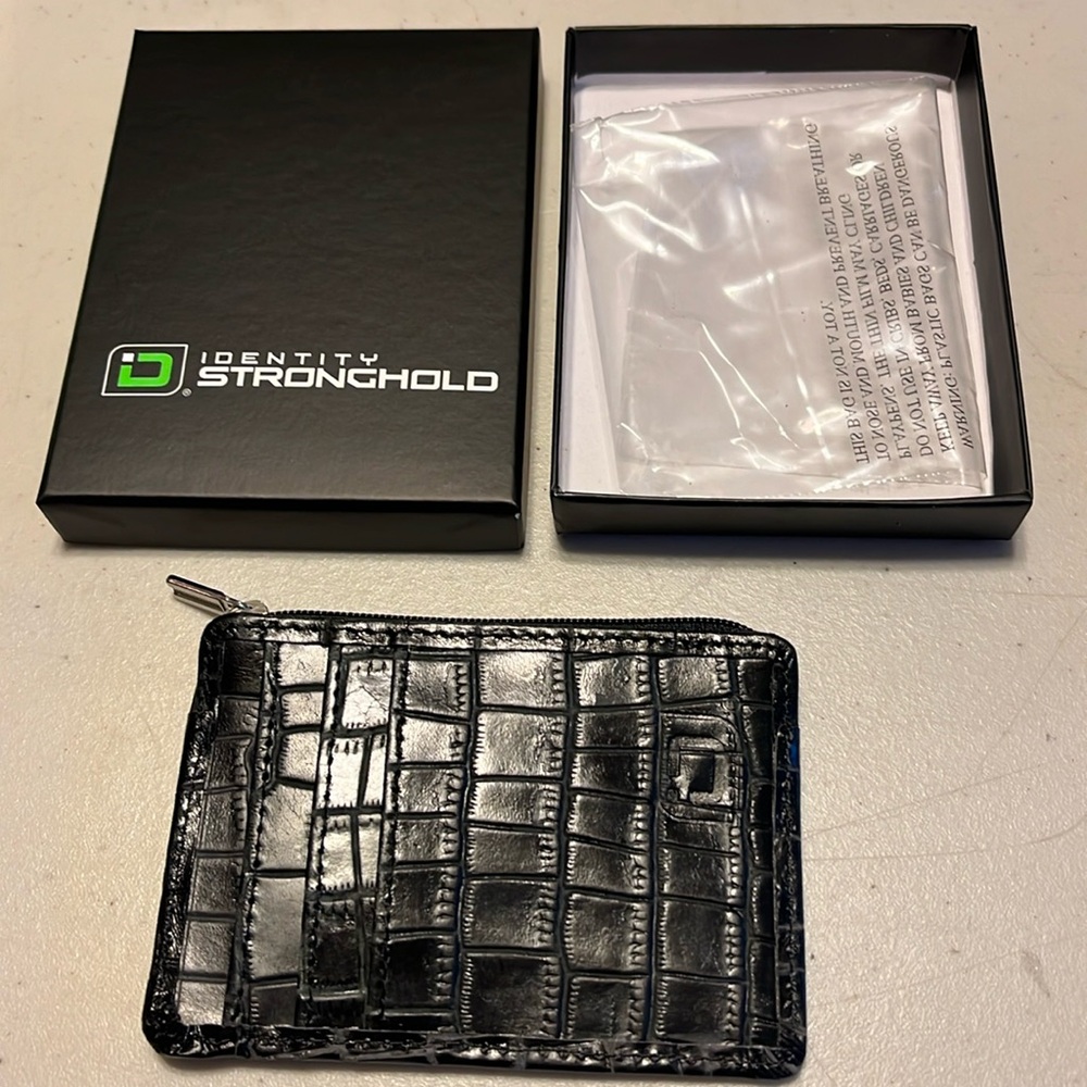 Identity stronghold Wallet. Brand new in its plastic and box.black crock print
